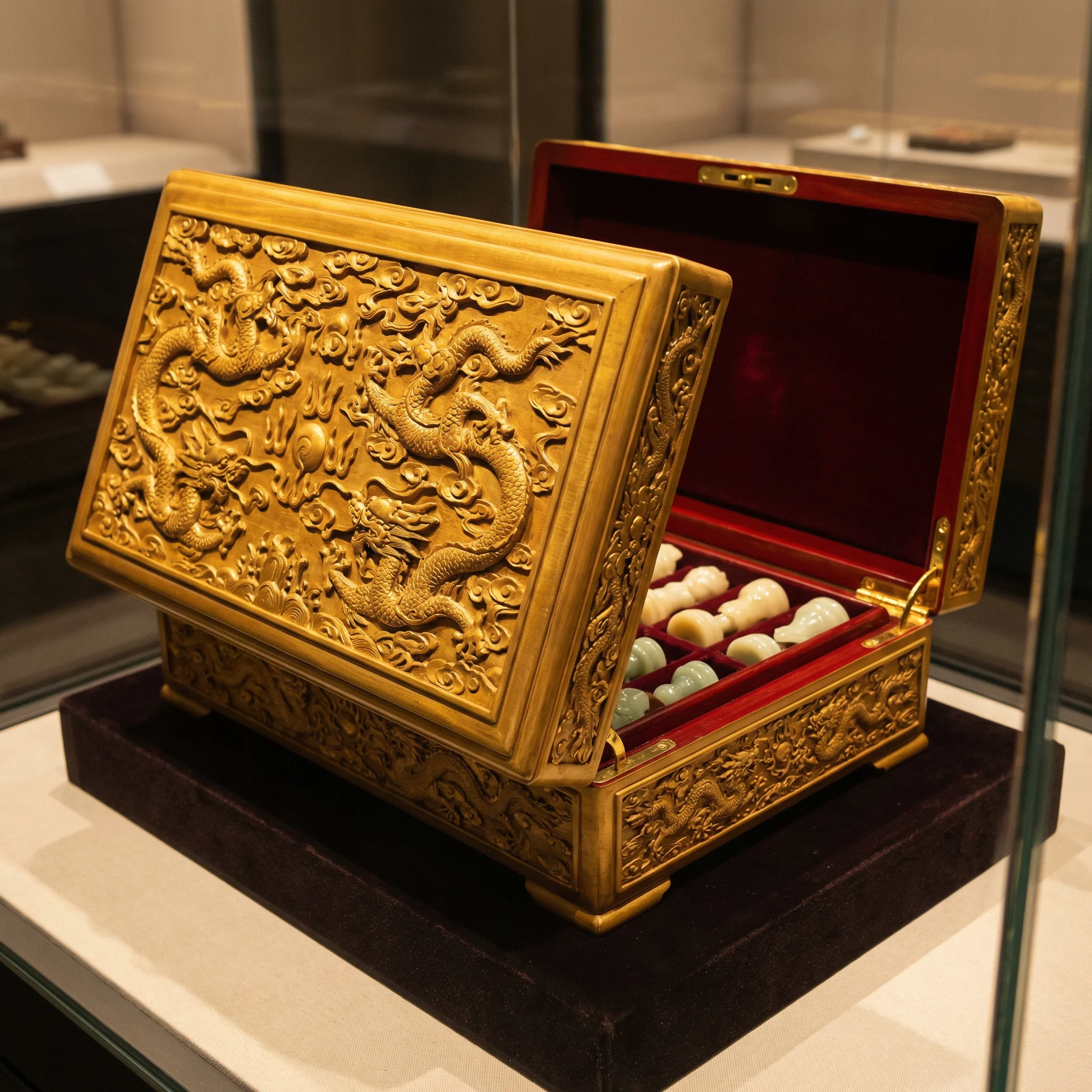 金丝楠木龙纹棋盒 - 斗地主wangzhi 收藏品